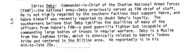 La CIA cherchait le "potentiel successeur de Habré", sept ans avant son éviction du pouvoir La CIA cherchait le "potentiel successeur de Habré", sept ans avant son éviction du pouvoir