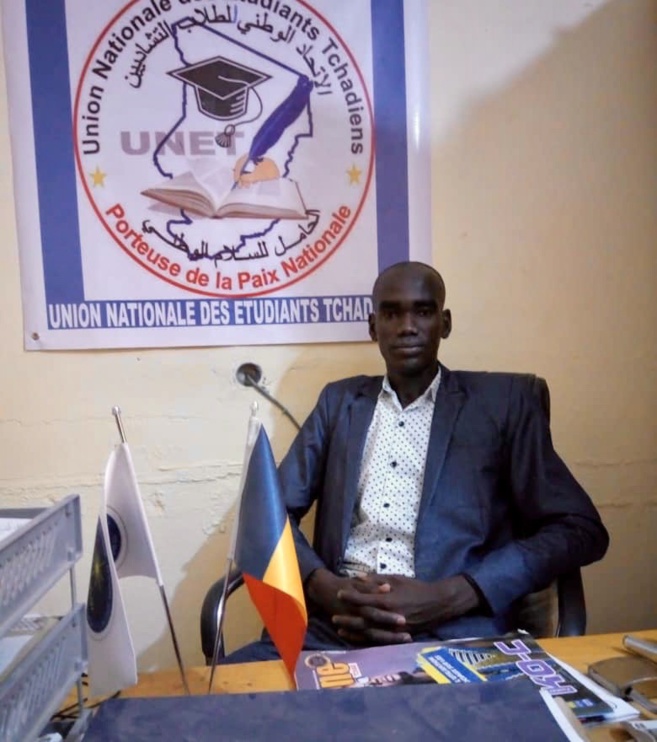 Le secrétaire exécutif de l'Union nationale des étudiants tchadiens (UNET), section de l'Université de N'Djamena, Aziber Malloua. © Alwihda Info Le secrétaire exécutif de l'Union nationale des étudiants tchadiens (UNET), section de l'Université de N'Djamena, Aziber Malloua. © Alwihda Info