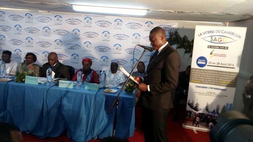 Patrice Assiga,promoteur du Sago,lors de son discours d'ouverture le 23 aout 2016 au Musée National à Yaoundé;devant les membres du gouvernement camerounais.Crédit photo:www.yaoundeinfo.com