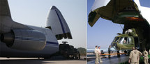 Arrivée à N'Djamena, à bord d'un Antonov 124, de 4 hélicoptères russes MI-8 MT. Le 8 décembre 2008 © EUFOR Arrivée à N'Djamena, à bord d'un Antonov 124, de 4 hélicoptères russes MI-8 MT. Le 8 décembre 2008 © EUFOR
