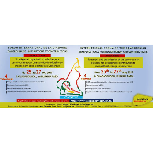 Forum de la diaspora camerounaise des 25, 26 et 27 mai à Ouagadougou: Les choses se précisent Forum de la diaspora camerounaise des 25, 26 et 27 mai à Ouagadougou: Les choses se précisent