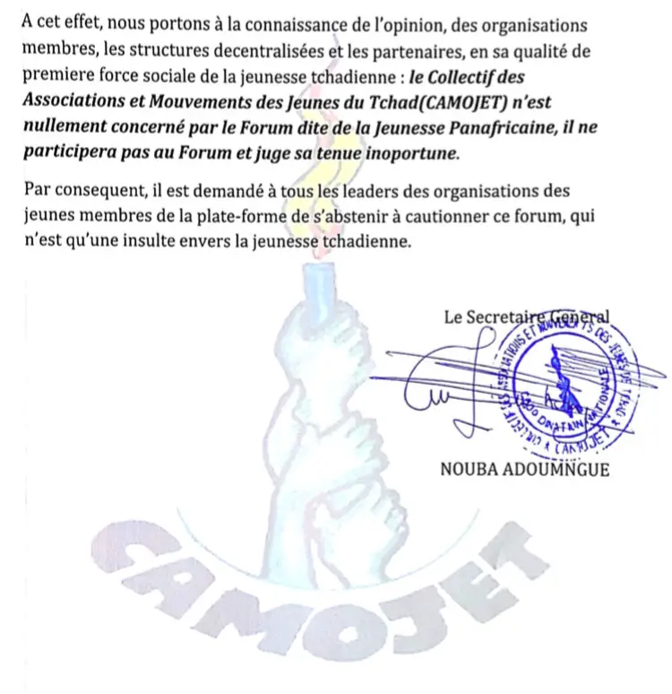 Tchad : Le CAMOJET plaide la cause de la jeunesse et interpelle le gouvernement