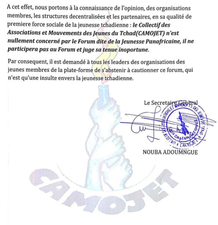 Tchad : Le CAMOJET plaide la cause de la jeunesse et interpelle le gouvernement