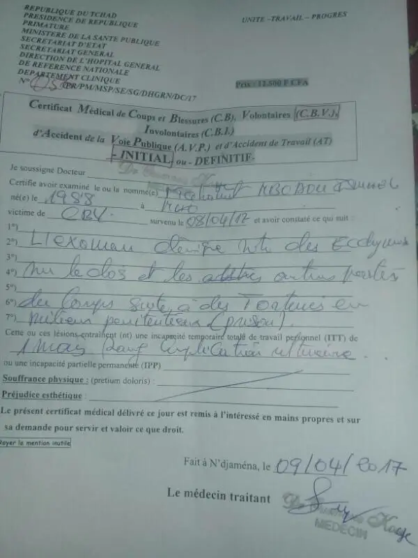 Le certificat médical délivré par l'hôpital. Alwihda Info