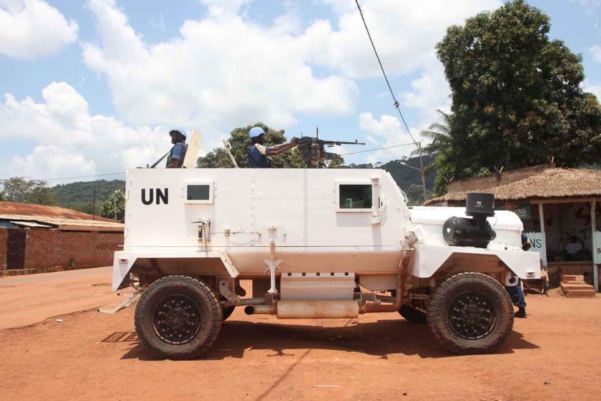 Des membres de la mission de l'ONU en Centrafrique (Minusca) patrouillent à Bangui, en Centrafrique, le 3 octobre 2015. - Anthony Fouchard/SIPA Des membres de la mission de l'ONU en Centrafrique (Minusca) patrouillent à Bangui, en Centrafrique, le 3 octobre 2015. - Anthony Fouchard/SIPA