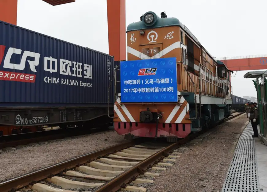 On May 13, 2017, while Beijing is welcoming guests from all over the world for the BRF, the 1,000th freight train heading from Yiwu to Madrid was waiting for its departure. Photo by People.cn