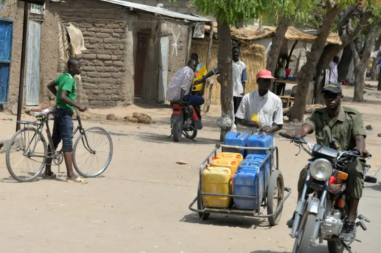 Passants dans une rue de Waza dans l'extrême-nord du Cameroun, le 17 février 2015 / © AFP/Archives / Reinnier KAZE