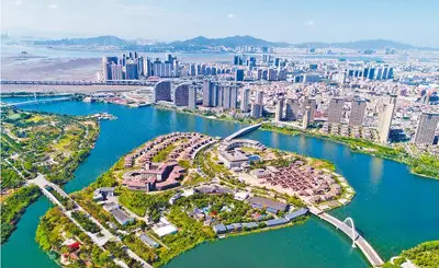 A bird’s eye view of Dongdu Port in Xiamen, where the ninth BRICS Summit is expected to be held in early September. (Photo by Wei Peiquan from Xinhua News Agency)