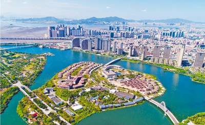 A bird’s eye view of Dongdu Port in Xiamen, where the ninth BRICS Summit is expected to be held in early September. (Photo by Wei Peiquan from Xinhua News Agency)