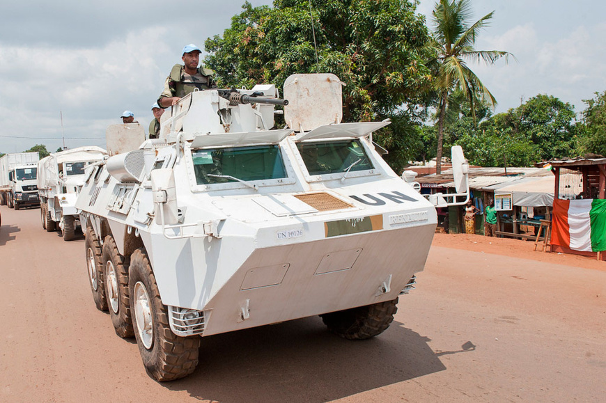 Des Casques bleus marocains de la Mission multidimensionnelle intégrée des Nations Unies pour la stabilisation en République centrafricaine (MINUSCA).