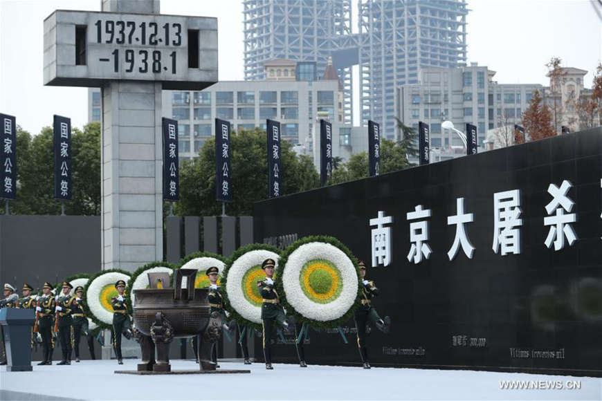 Photo taken on Dec. 13, 2017 shows the scene of state memorial ceremony for China's National Memorial Day for Nanjing Massacre Victims at the memorial hall for the massacre victims in Nanjing, east China's Jiangsu Province, Dec. 13, 2017. (Xinhua/Pang Xinglei)