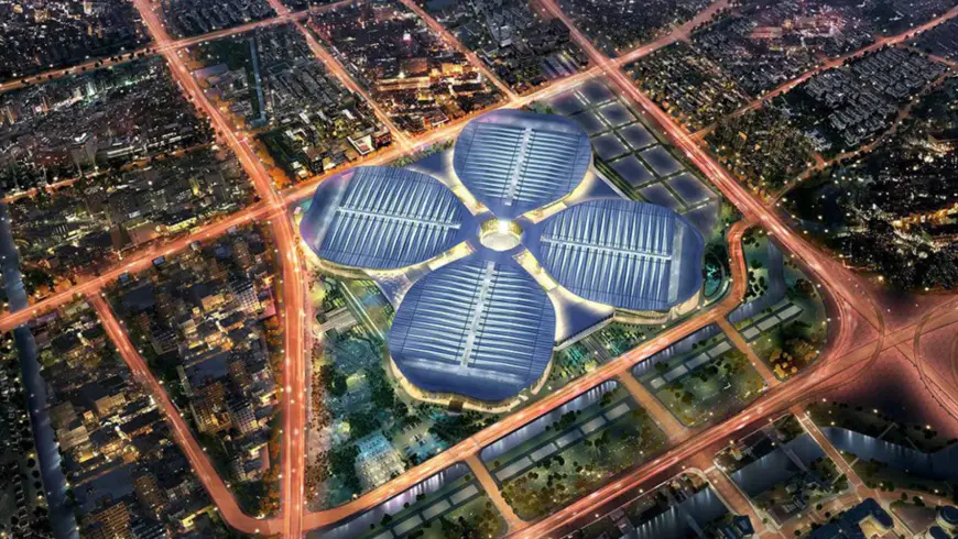Photo shows a panoramic view of the National Exhibition and Convention Center in Shanghai, where the first China International Import Expo (CIIE) will be held in November. (Photo from the website of the CIIE)