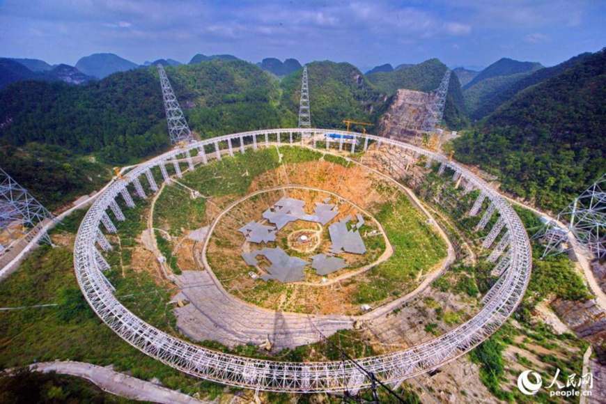 The Five-hundred-meter Aperture Spherical radio Telescope (FAST), the world’s largest filled-aperture radio telescope in southwest China’s Guizhou Province. (Photo from People’s Daily Online)