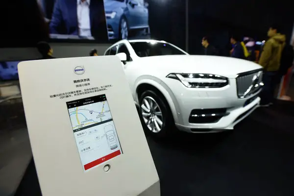 A smart car connected to mobile application is exhibited at the China International Industry Fair which opened in Shanghai on November 7, 2017. (Photo by Long Wei from People’s Daily Online)