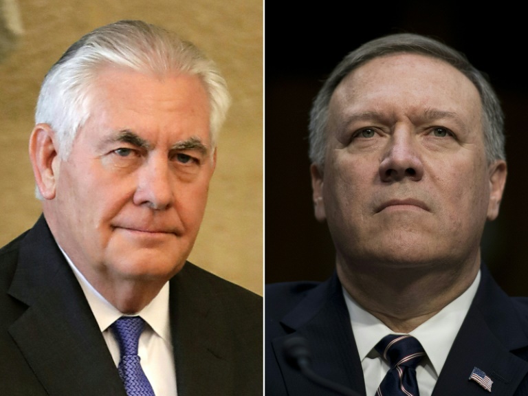 Montage photo réalisé le 13 mars 2018 montrant, à gauche, Rex Tillerson le 15 février 2018, et, à droite, Mike Pompeo le 12 janvier 2017 / © AFP/Archives / JOSEPH EID, JIM WATSON Montage photo réalisé le 13 mars 2018 montrant, à gauche, Rex Tillerson le 15 février 2018, et, à droite, Mike Pompeo le 12 janvier 2017 / © AFP/Archives / JOSEPH EID, JIM WATSON