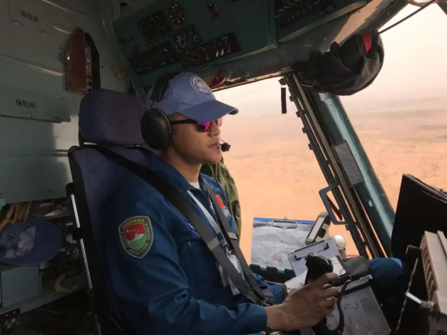 A pilot of the Chinese peacekeeping helicopter detachment is in peacekeeping operation. (Photo by the Chinese peacekeeping helicopter detachment)