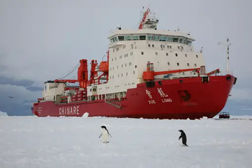 The Chinese research icebreaker Xuelong is in ice and snow. (Photo from the official website of the State Oceanic Administration)
