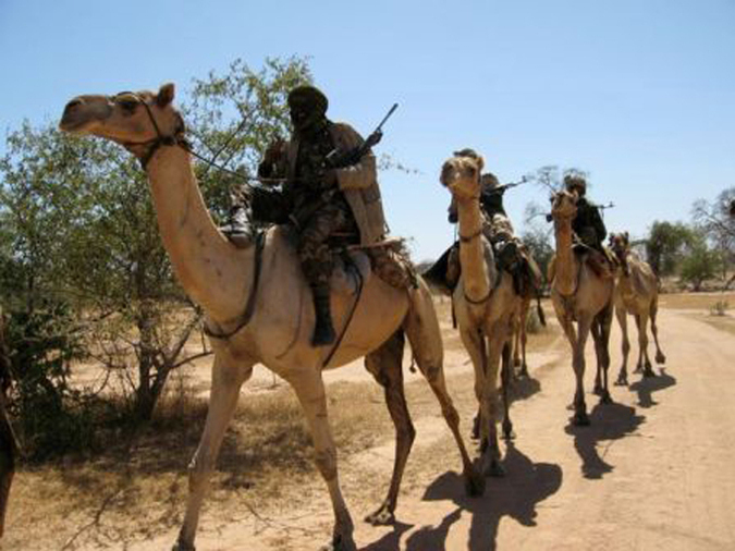 Des combattants de la rébellion soudanais à dos de chameaux au Darfour. Des combattants de la rébellion soudanais à dos de chameaux au Darfour.