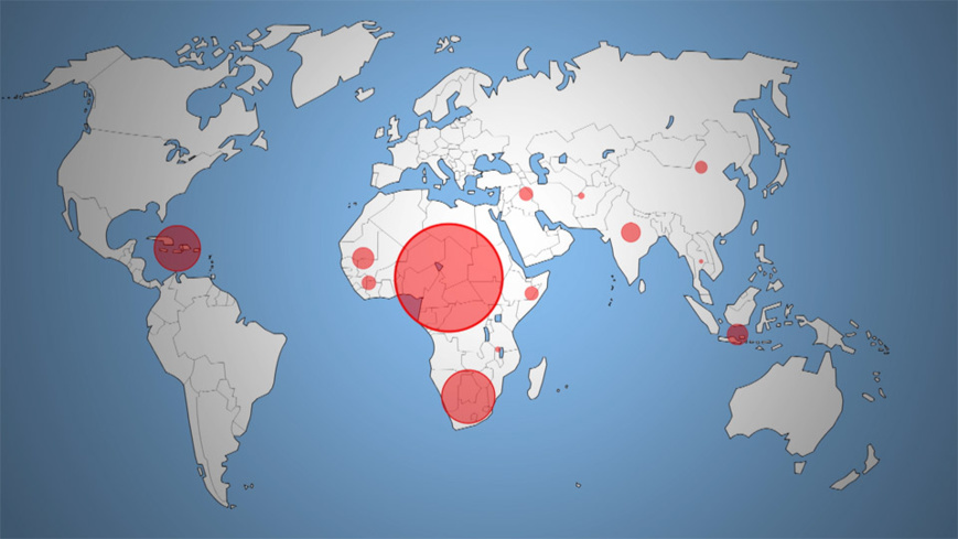 Map de la présence du Choléra. Crédits : DR Map de la présence du Choléra. Crédits : DR