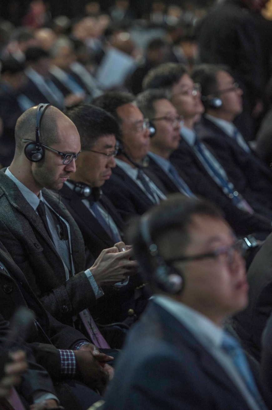 BRICS delegates listen to South African Trade and Industry Minister on the first day of the 10th BRICS summit at Sandton Convention Center, in Sandton district of Johannesburg on July 25, 2018. (Photo: VCG)