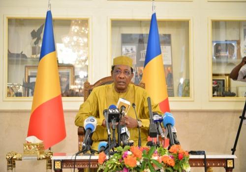 Le président de la République, Idriss Déby au Palais présidentiel, face à la presse, pour la conférence de presse du 11 août 2018.