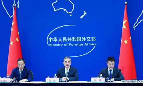 The Chinese Foreign Ministry holds a press conference on the Forum on China-Africa Cooperation (FOCAC) 2018 Beijing Summit in Beijing, capital of China, Aug. 22, 2018. Chinese President Xi Jinping will deliver a keynote speech at the opening ceremony of the FOCAC 2018 Beijing Summit on September 3, State Councilor and Foreign Minister Wang Yi announced at the press conference Wednesday. (Xinhua/Wang Jianhua)