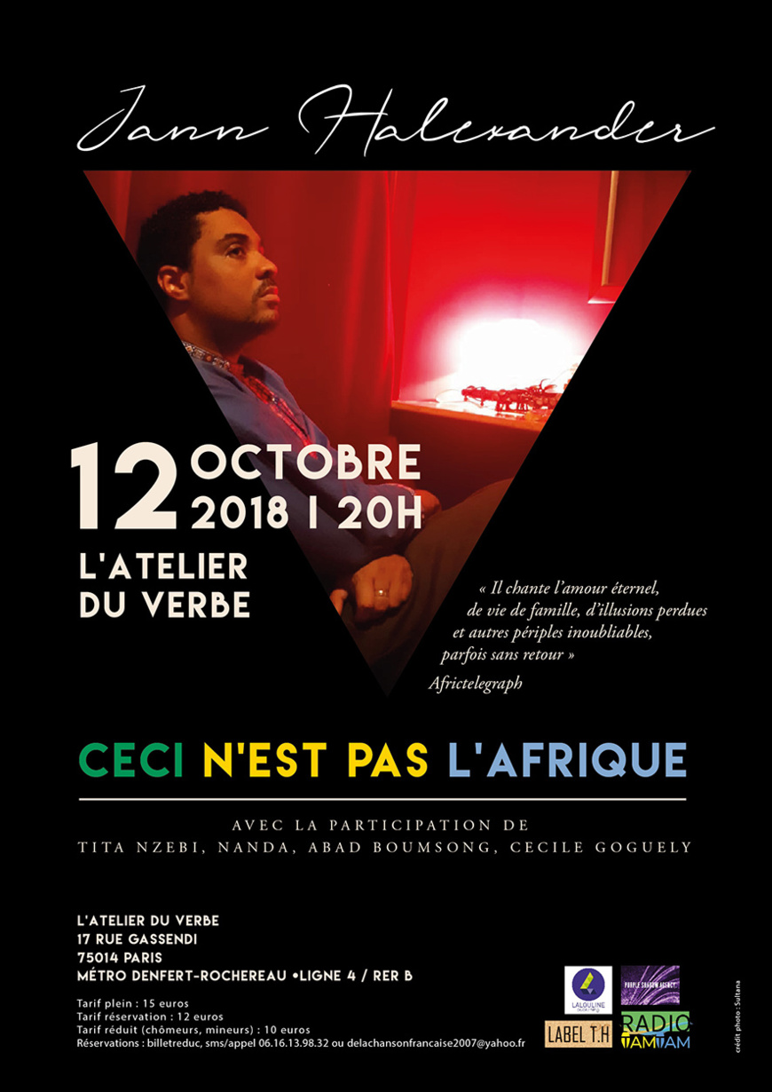 Jann Halexander 'Ceci n'est pas l'Afrique' le 12 octobre à l'Atelier du Verbe à Paris