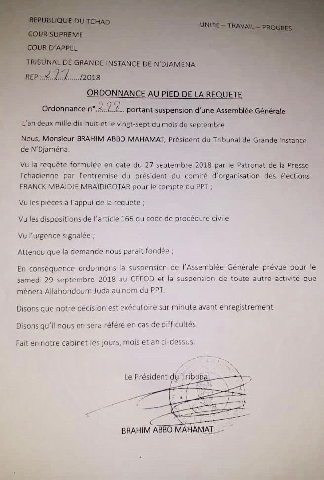 Patronat de la presse : la justice tchadienne tranche Patronat de la presse : la justice tchadienne tranche