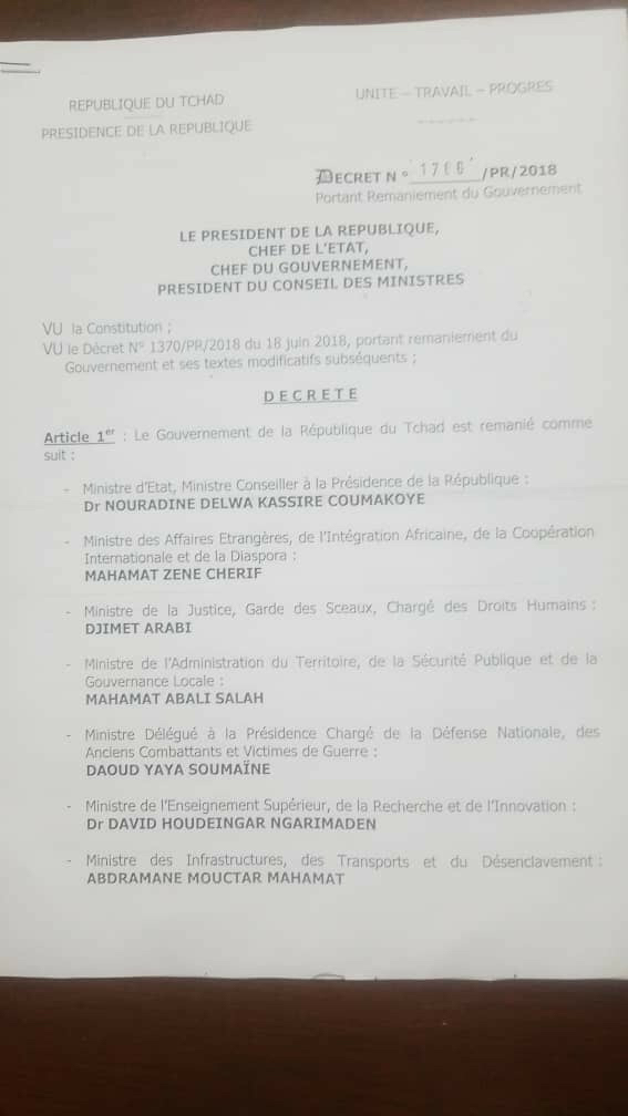 Tchad : remaniement du gouvernement Tchad : remaniement du gouvernement