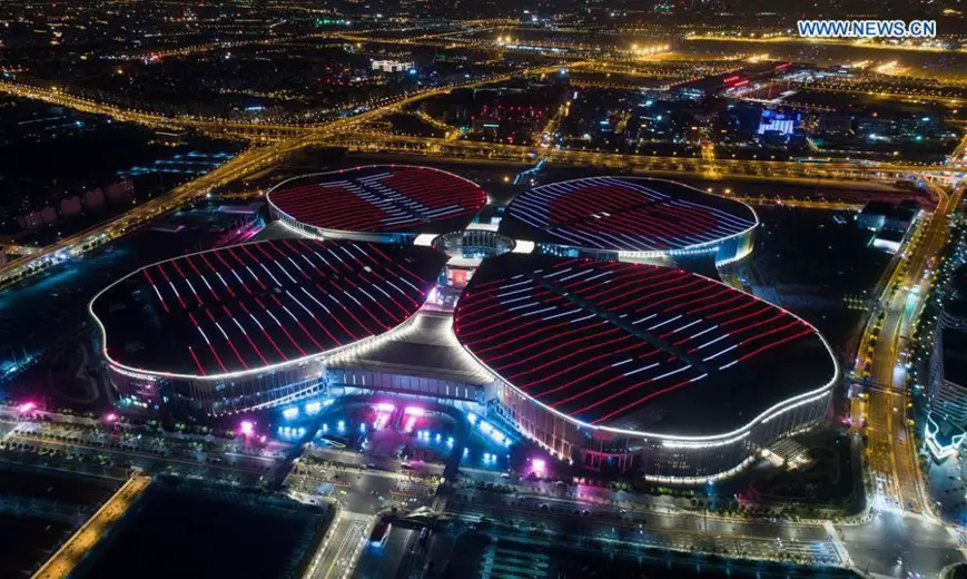 The National Exhibition and Convention Center (Shanghai), the main venue of the First China International Import Expo (CIIE) in Shanghai, east China. (Xinhua/Ding Ting)