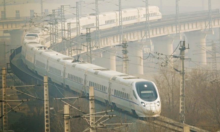 Photo taken on March 1, 2019 shows a bullet train running along a rail in Dalian, northeast China’s Liaoning province. (Photo by Liu Debin from People’s Daily Online) Photo taken on March 1, 2019 shows a bullet train running along a rail in Dalian, northeast China’s Liaoning province. (Photo by Liu Debin from People’s Daily Online)