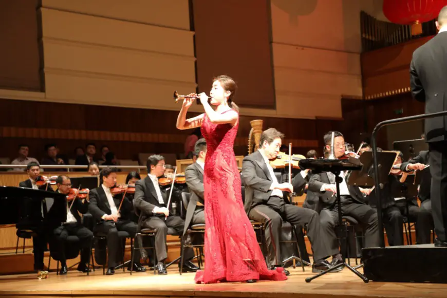 The So-na performer Liu Wenwen and the Guangzhou Symphony Orchestra played the Concerto “Hundred Birds and Phoenix” at 2019 Tandun New Year’s Concert. Photo: Fang Yingxin, People’s Daily