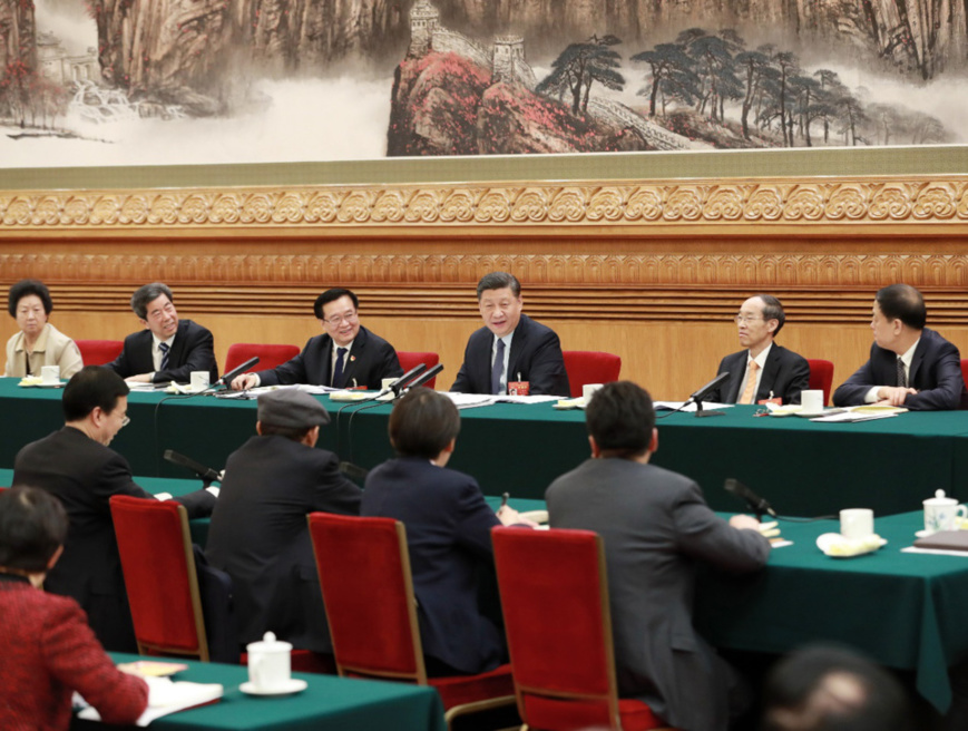 Chinese President Xi Jinping, also general secretary of the Communist Party of China (CPC) Central Committee and chairman of the Central Military Commission, joins deliberation with deputies from central China's Henan Province at the second session of the 13th National People's Congress in Beijing, capital of China, March 8, 2019. (Xinhua/Pang Xinglei)