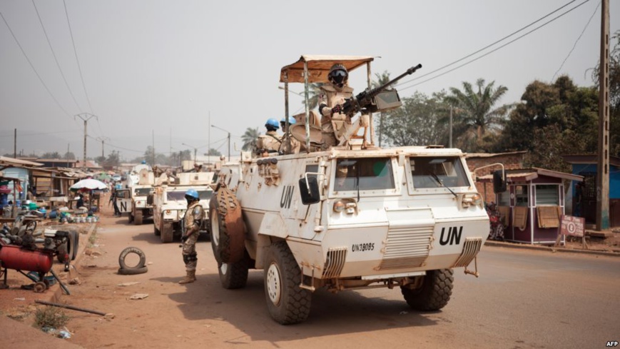 Les contingents égyptiens et portugais des Nations Unies patrouillent dans le quartier PK5 à majorité musulmane de Bangui, le 27 janvier 2018. © DR Les contingents égyptiens et portugais des Nations Unies patrouillent dans le quartier PK5 à majorité musulmane de Bangui, le 27 janvier 2018. © DR