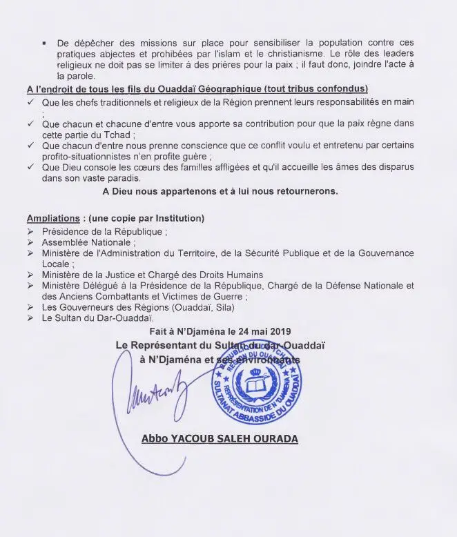 Tchad : le sultanat du Ouaddaï dénonce la "militarisation des tribus" à l'Est