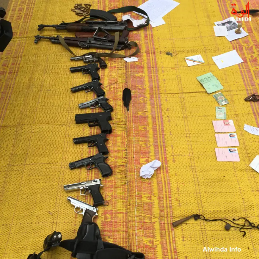 Des armes saisies par la police tchadienne et présentées en juin 2019 à N'Djamena. © Alwihda Info