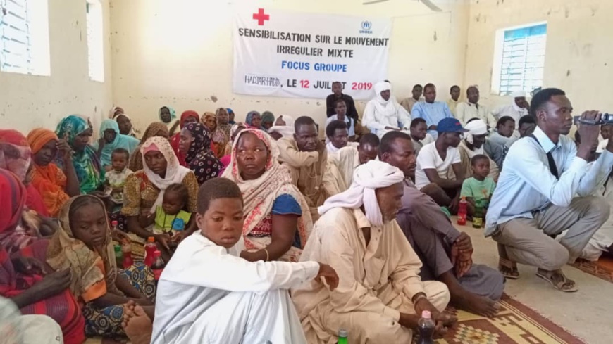 Journée de sensibilisation des réfugiés et populations sur le mouvement régulier mixte dans le Hadjar Hadid, le 12 juillet 2019. Tchad. © Alwihda Info