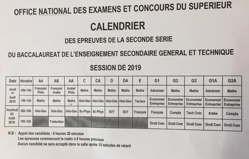 Tchad : calendrier des épreuves de la 2ème session du baccalauréat 2019