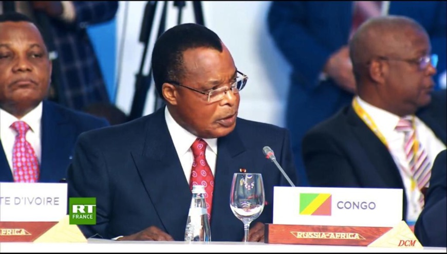 Denis Sassou N'Guesso intervenant à Sotchi.