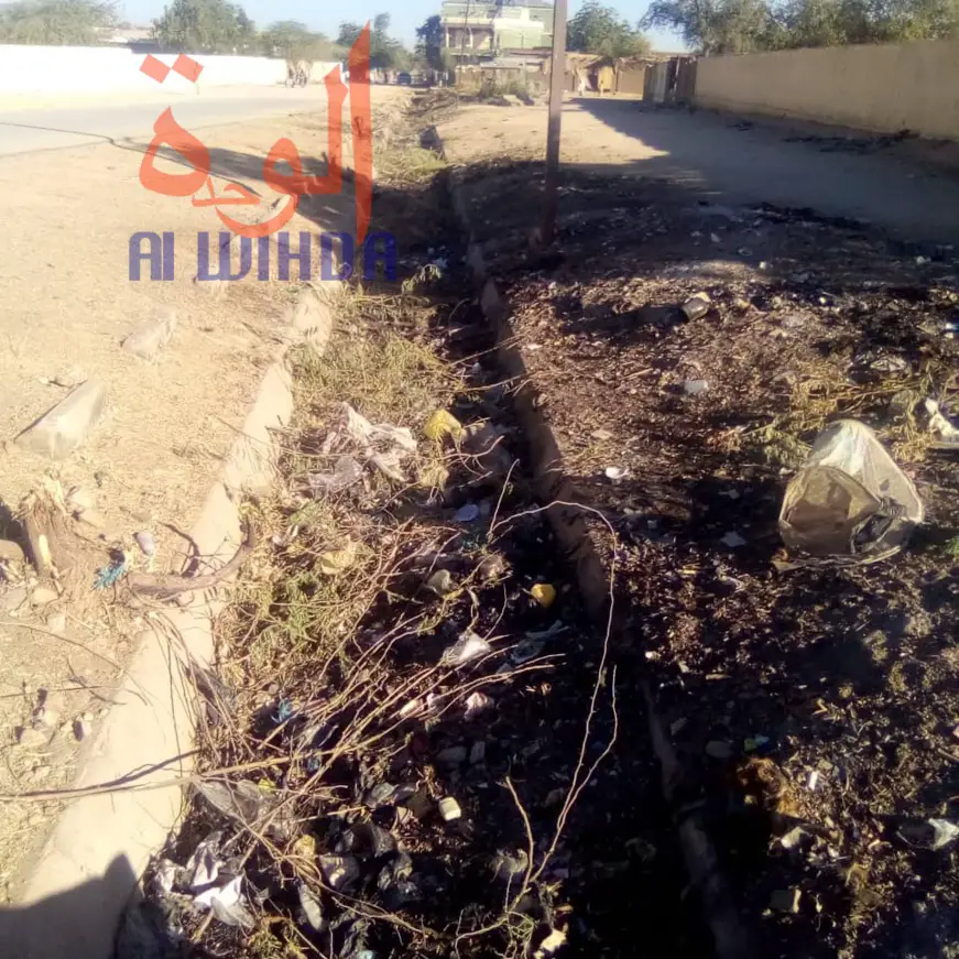 Un canal de drainage obstrué à Abéché, chef-lieu de la province du Ouaddaï. © Abba Issa/Alwihda Info