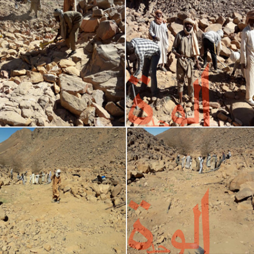 Tchad : à Bardaï, des habitants aménagent une route avec leurs bras. Tchad : à Bardaï, des habitants aménagent une route avec leurs bras.