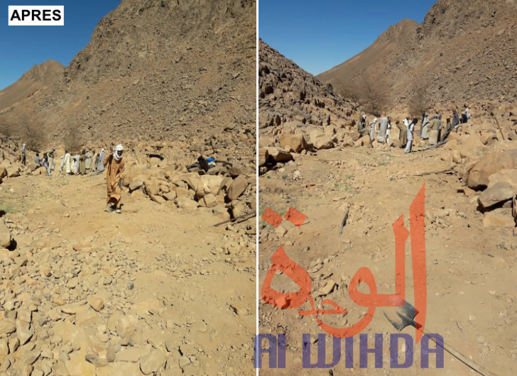 Tchad : à Bardaï, des habitants aménagent une route avec leurs bras. Tchad : à Bardaï, des habitants aménagent une route avec leurs bras.