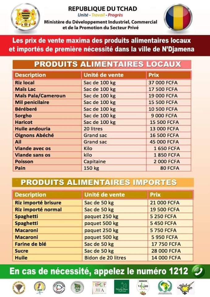 Tchad : le ministère du commerce encadre les prix des aliments. © Min.Commerce