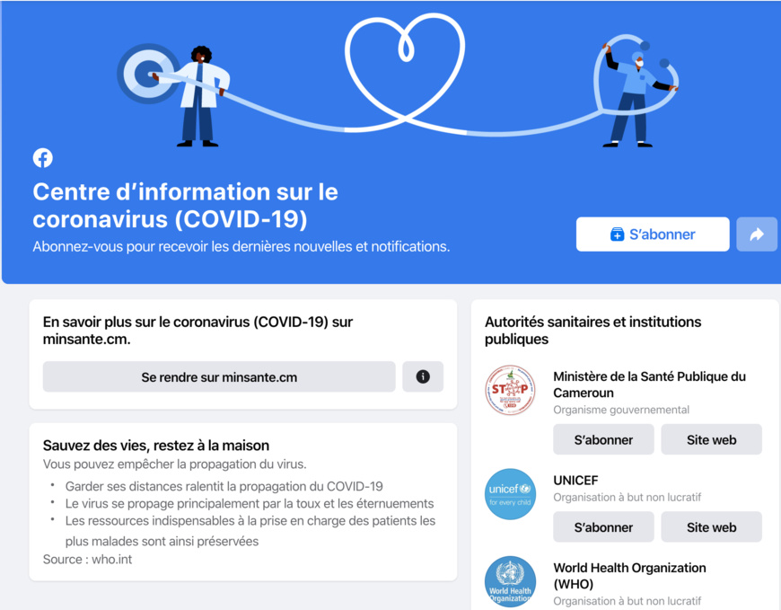 Facebook lance le Centre d'information sur le coronavirus dans 17 pays africains. © Facebook Facebook lance le Centre d'information sur le coronavirus dans 17 pays africains. © Facebook