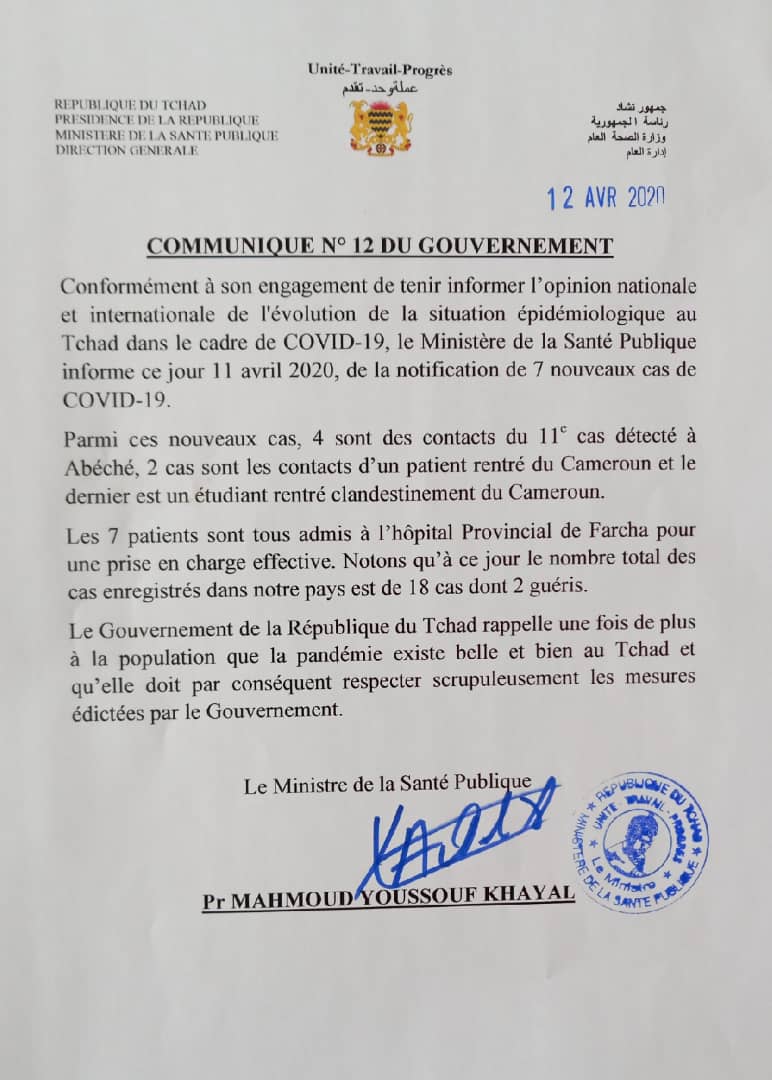 Tchad : 7 nouveaux cas de Covid-19 détectés Tchad : 7 nouveaux cas de Covid-19 détectés