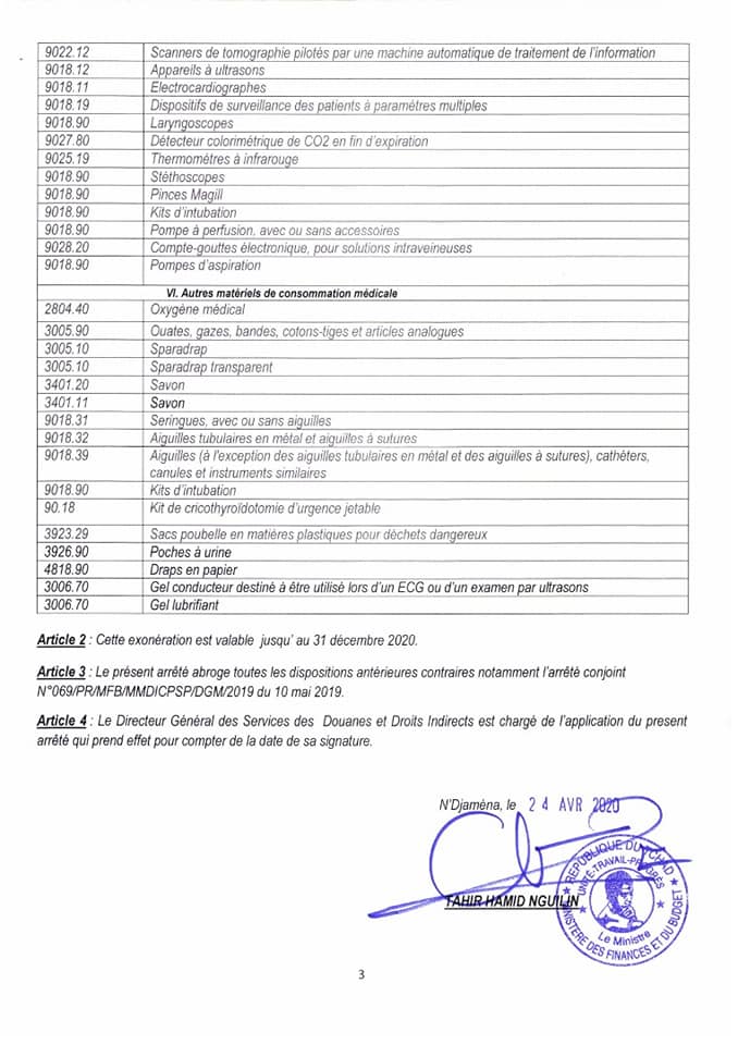 Tchad - Covid-19 : quels sont les produits exonérés de droits et taxes à l'importation ?