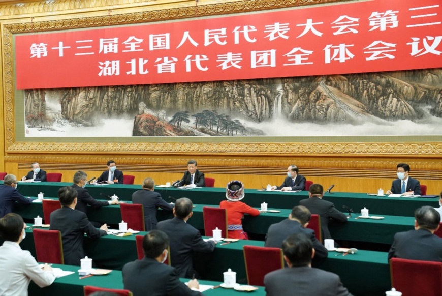Chinese President Xi Jinping joins a deliberation with deputies from Hubei province at the third session of the 13th National People’s Congress in Beijing, on May 24, 2020. (Photo by Huang Jingwen/Xinhua News Agency) Chinese President Xi Jinping joins a deliberation with deputies from Hubei province at the third session of the 13th National People’s Congress in Beijing, on May 24, 2020. (Photo by Huang Jingwen/Xinhua News Agency)