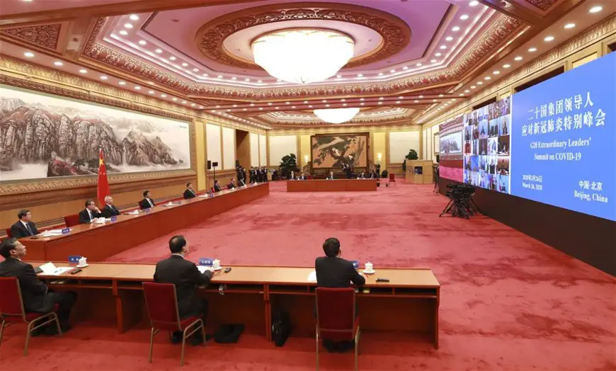 Chinese President Xi Jinping attends the G20 Extraordinary Virtual Leaders' Summit on COVID-19 via video link in Beijing, capital of China, March 26, 2020. (Xinhua/Pang Xinglei)