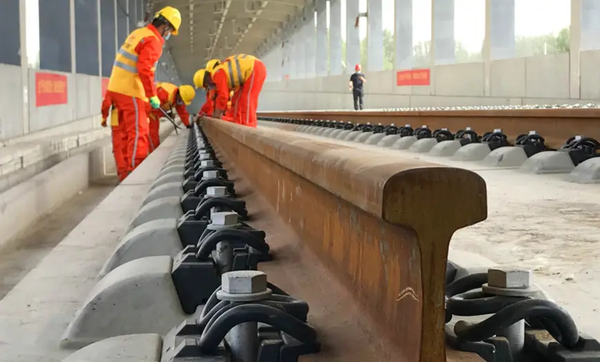 Workers build the Beijing-Xiong’an intercity railway at a construction site in North China’s Hebei Province, June 3. Photo by Sun Lijun/ People’s Daily Online