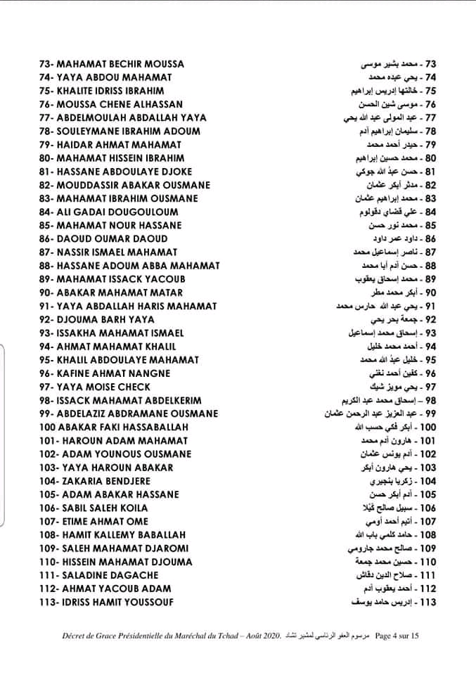 Tchad : liste des 538 condamnés graciés par le Président de la République